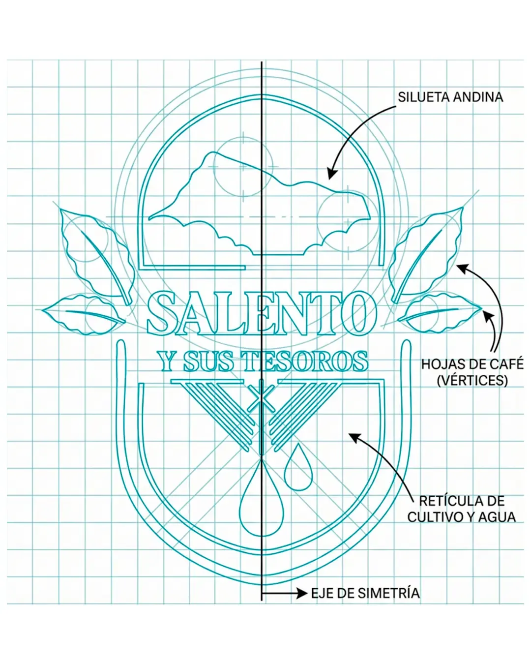 Construcción geométrica y retícula del símbolo de Salento y sus Tesoros