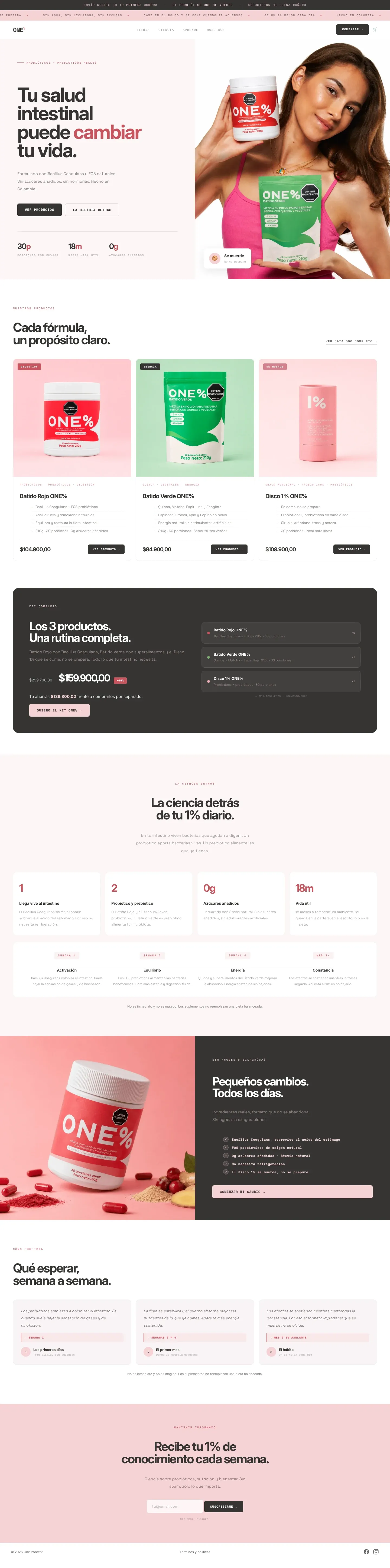 Página completa de One Porcent en computador