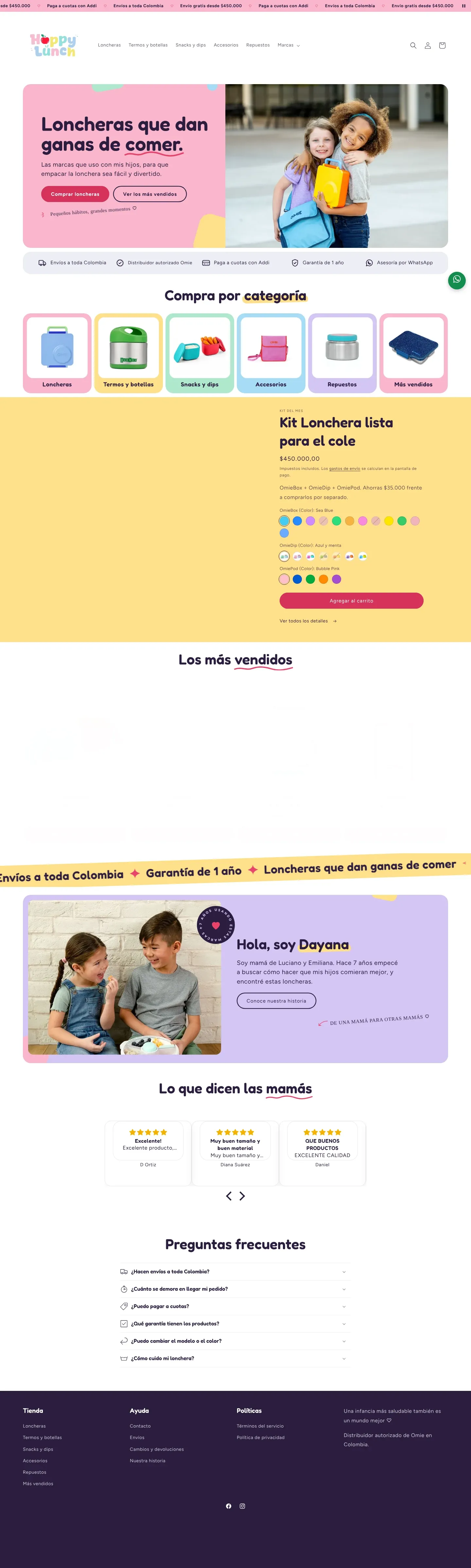 Página completa de Happy Lunch en computador