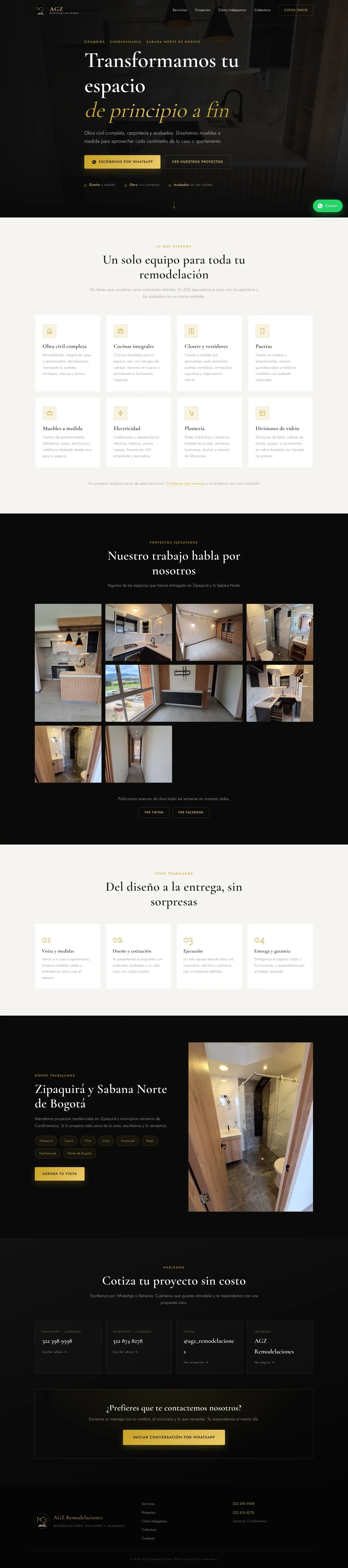Página completa de AGZ Remodelaciones en computador