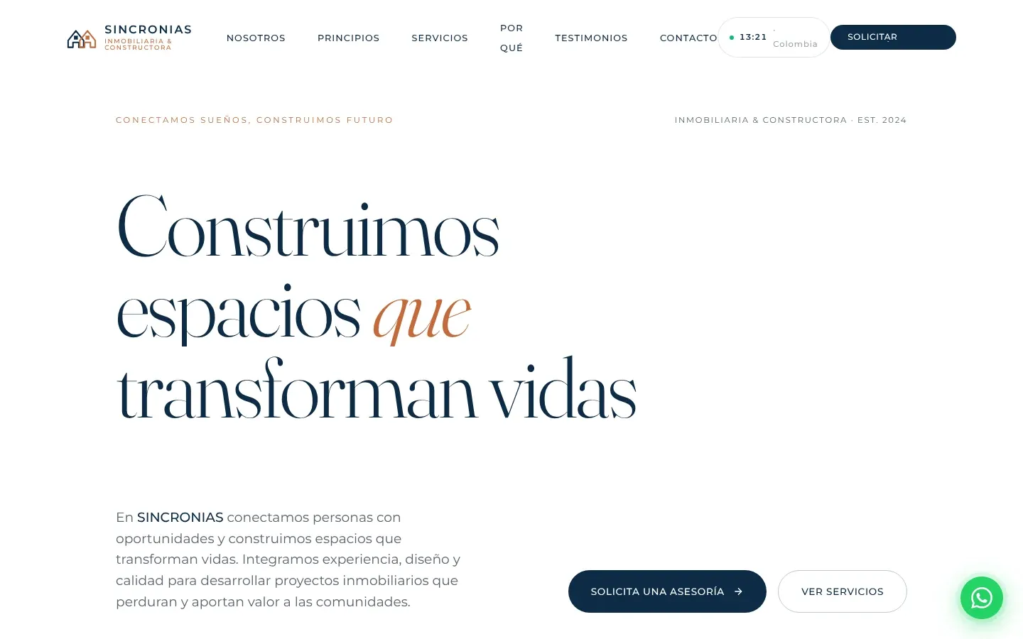 Página web de Sincronías en computador