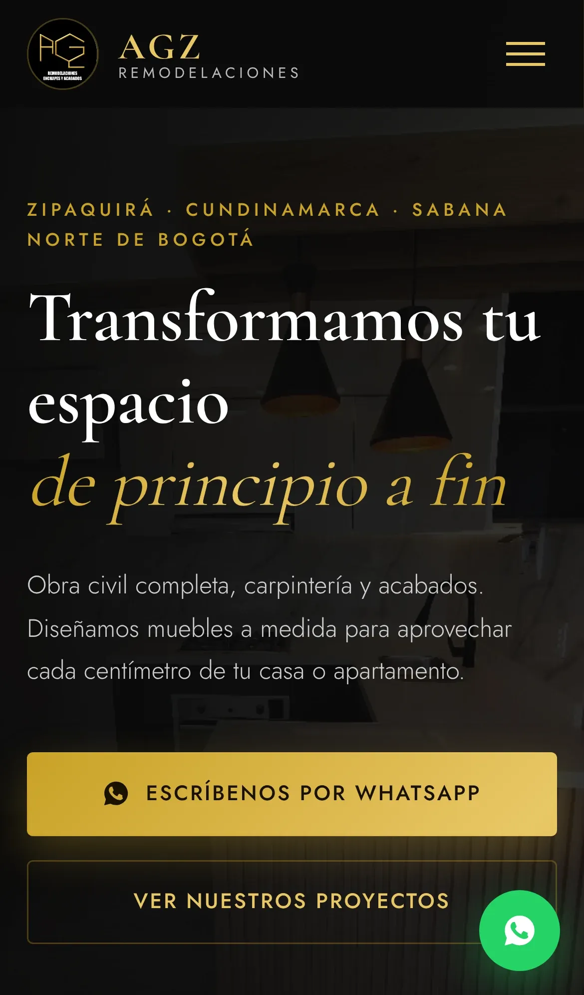 Página web de AGZ Remodelaciones en celular