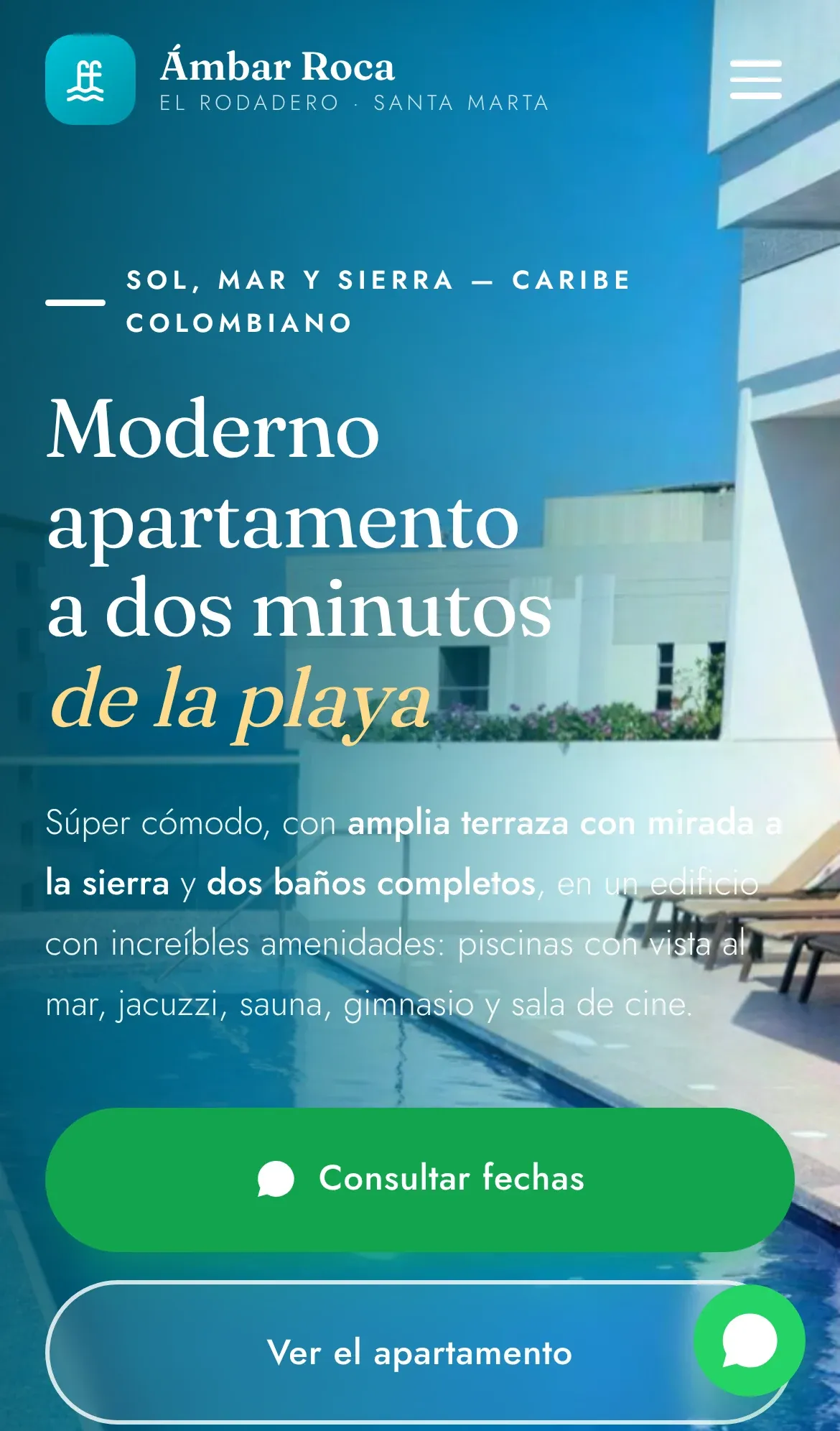 Página web de Ámbar Roca · Oasis Rodadero en celular